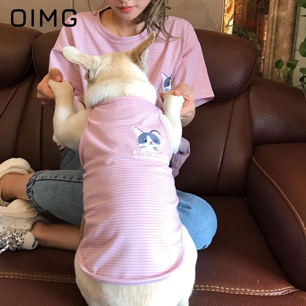 OIMG Summer Pet Short Sleeved Parent-child Striped Vest Dog