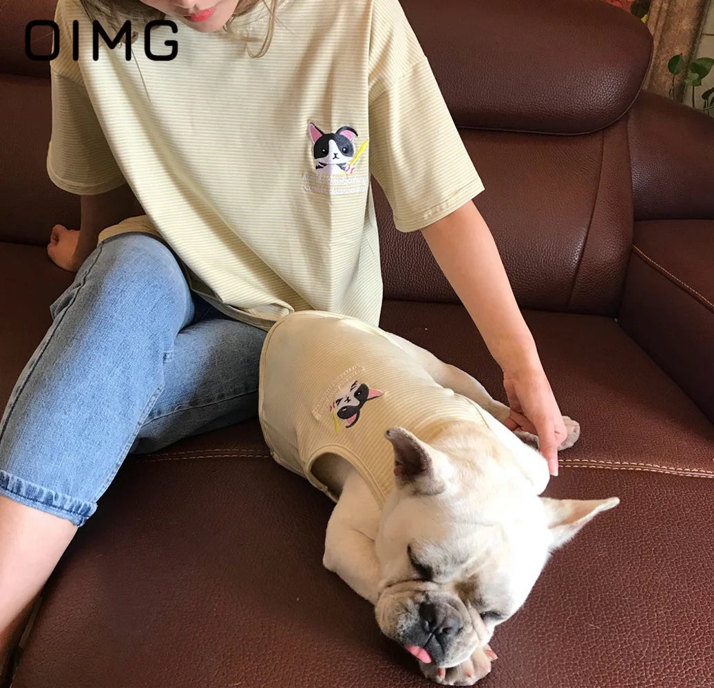 OIMG Summer Pet Short Sleeved Parent-child Striped Vest Dog