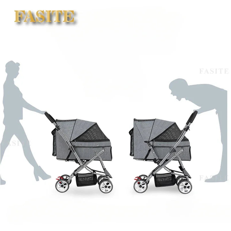 Foldable pet stroller Portable four-wheel trolley