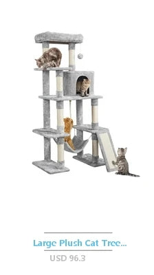 Plush Cat Tree Sisal Scratching Post Tunnel Hammock Combo