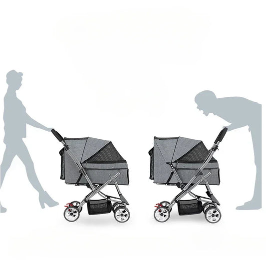 Foldable pet stroller Portable four-wheel trolley