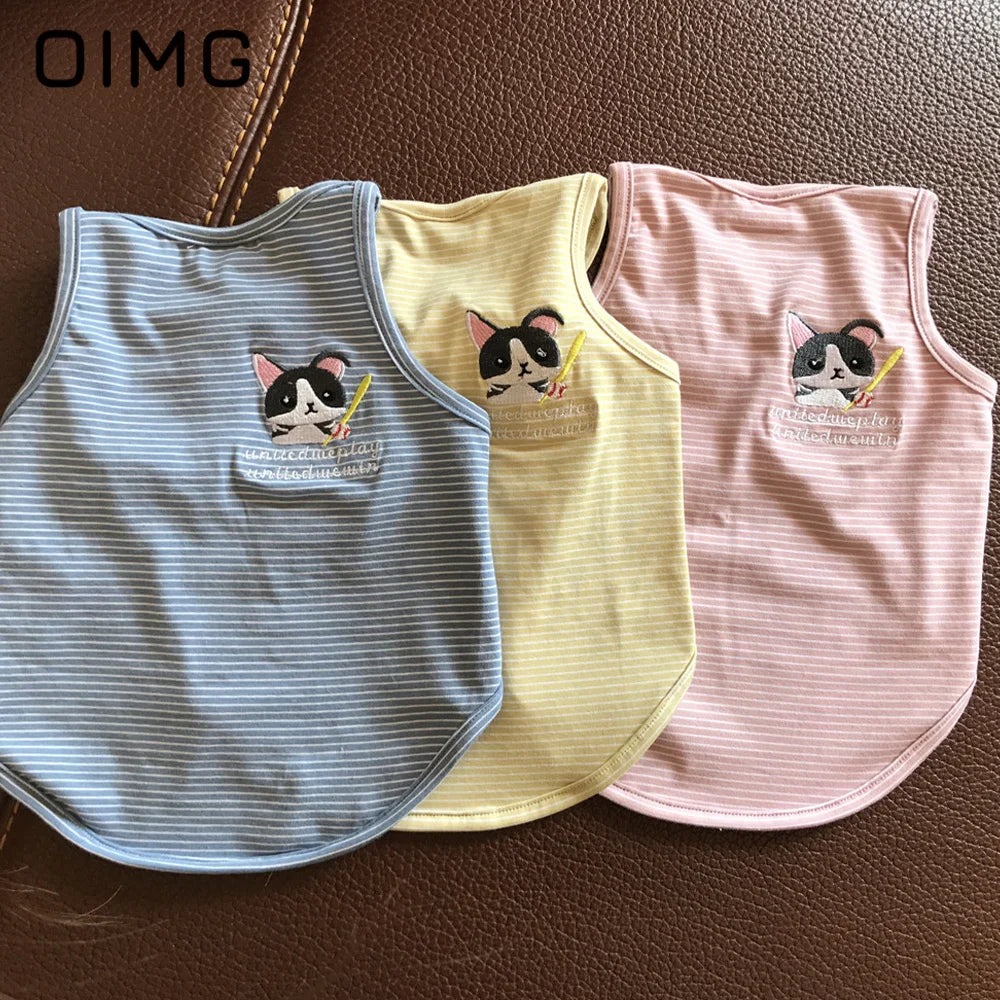 OIMG Summer Pet Short Sleeved Parent-child Striped Vest Dog