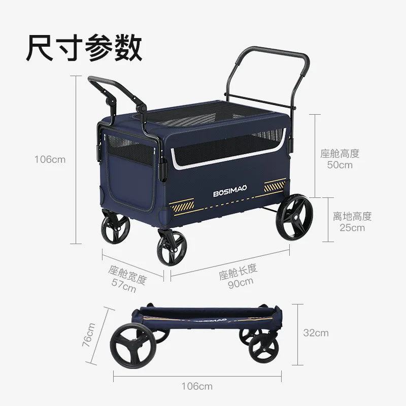 Dog Stroller 4 Wheel Pet Trolley Carrier