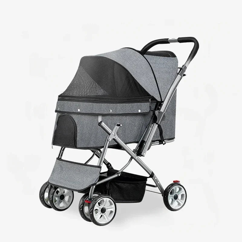 Foldable pet stroller Portable four-wheel trolley