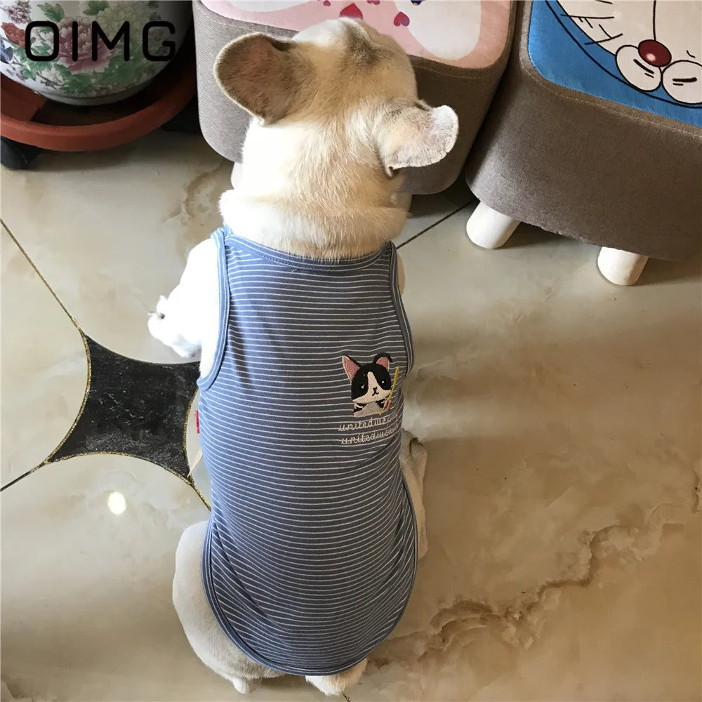 OIMG Summer Pet Short Sleeved Parent-child Striped Vest Dog