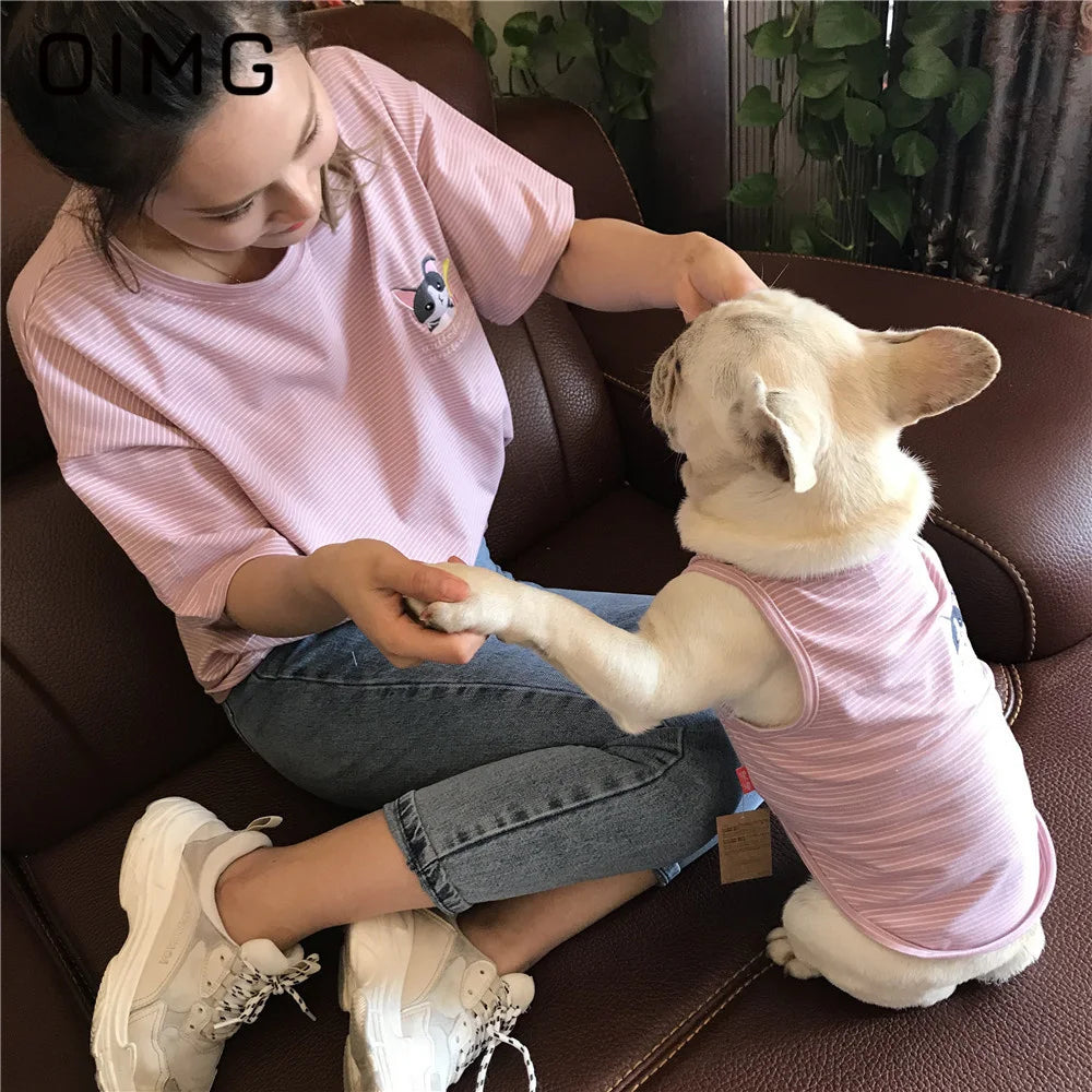 OIMG Summer Pet Short Sleeved Parent-child Striped Vest Dog