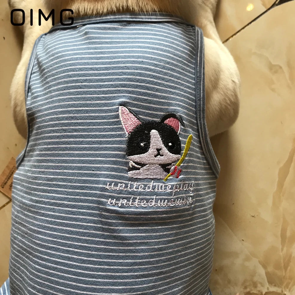 OIMG Summer Pet Short Sleeved Parent-child Striped Vest Dog