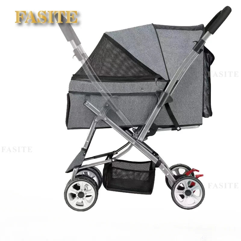 Foldable pet stroller Portable four-wheel trolley