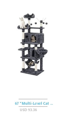 Plush Cat Tree Sisal Scratching Post Tunnel Hammock Combo