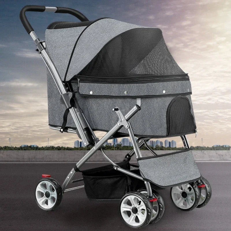 Foldable pet stroller Portable four-wheel trolley
