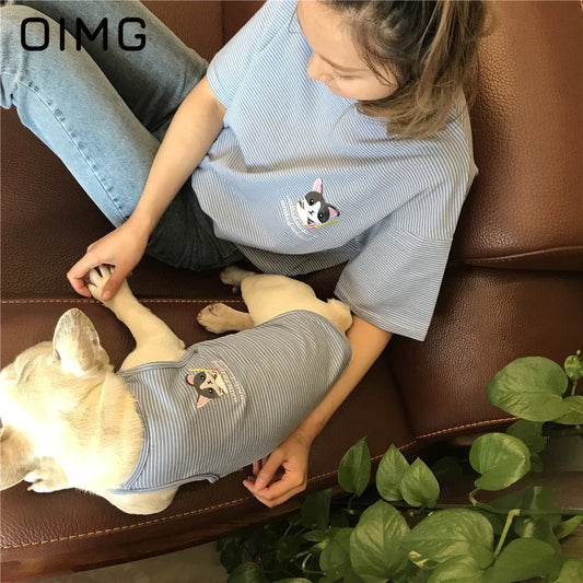 OIMG Summer Pet Short Sleeved Parent-child Striped Vest Dog
