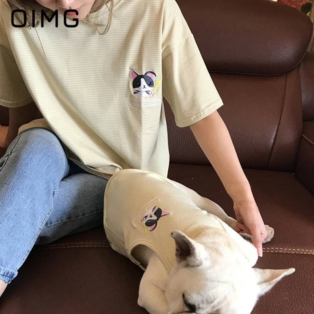 OIMG Summer Pet Short Sleeved Parent-child Striped Vest Dog