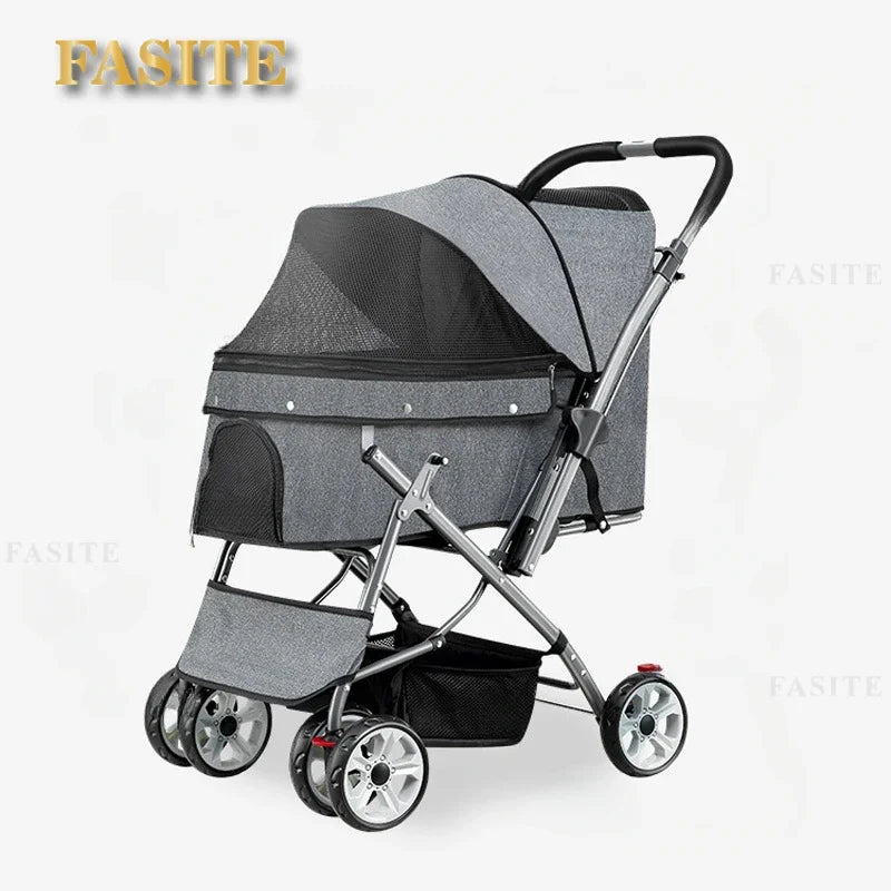 Foldable pet stroller Portable four-wheel trolley