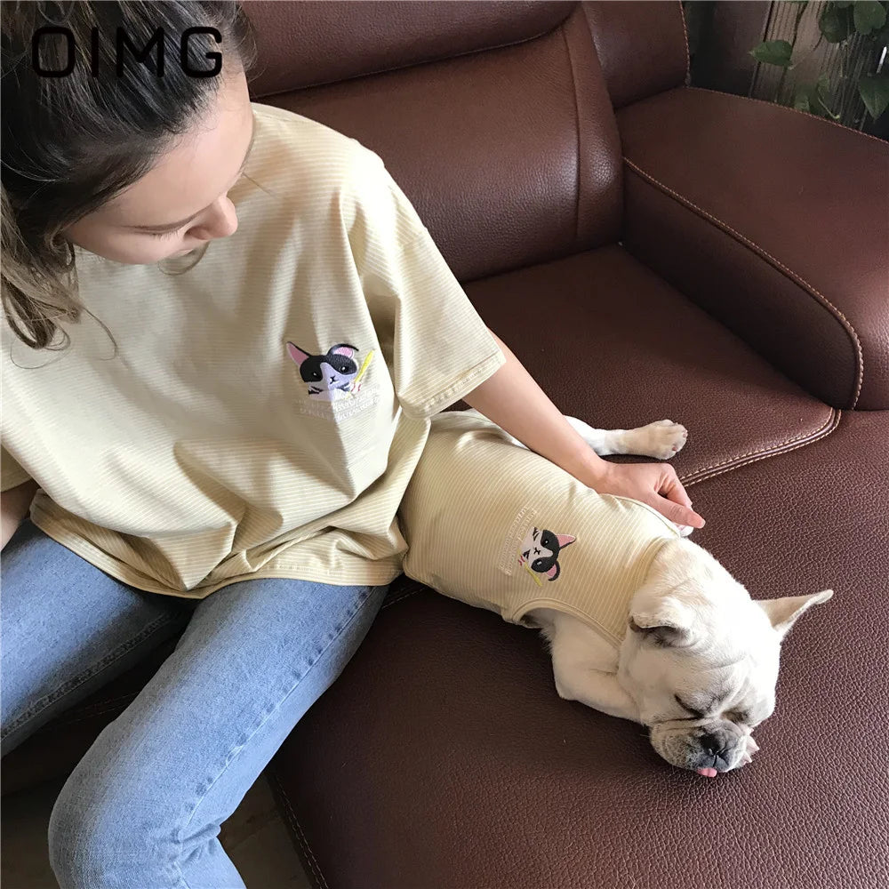 OIMG Summer Pet Short Sleeved Parent-child Striped Vest Dog