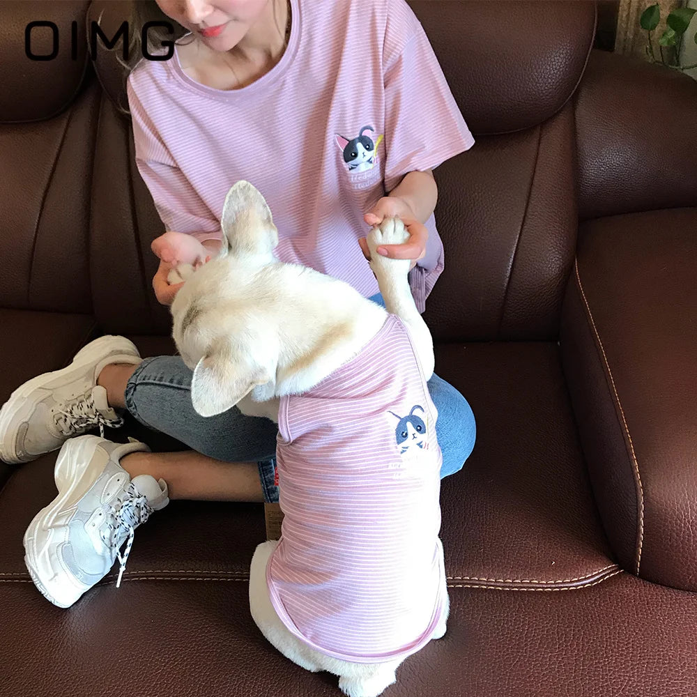 OIMG Summer Pet Short Sleeved Parent-child Striped Vest Dog