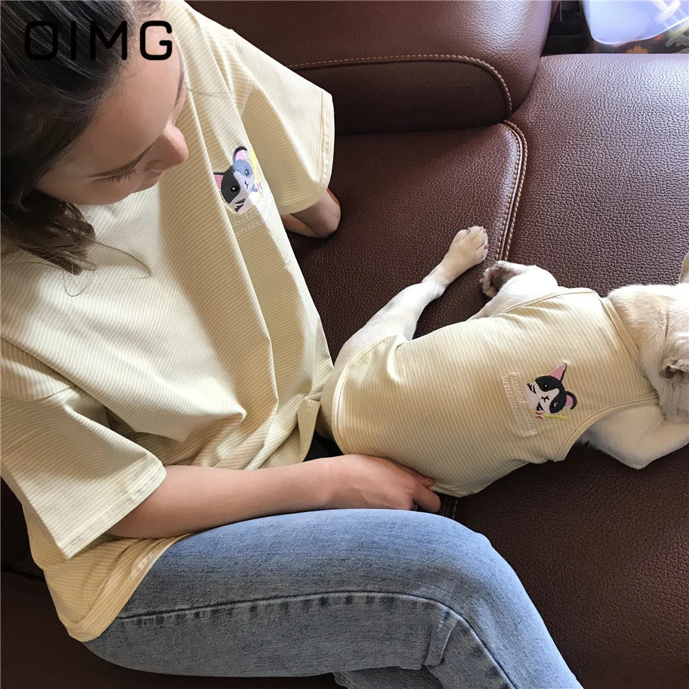OIMG Summer Pet Short Sleeved Parent-child Striped Vest Dog