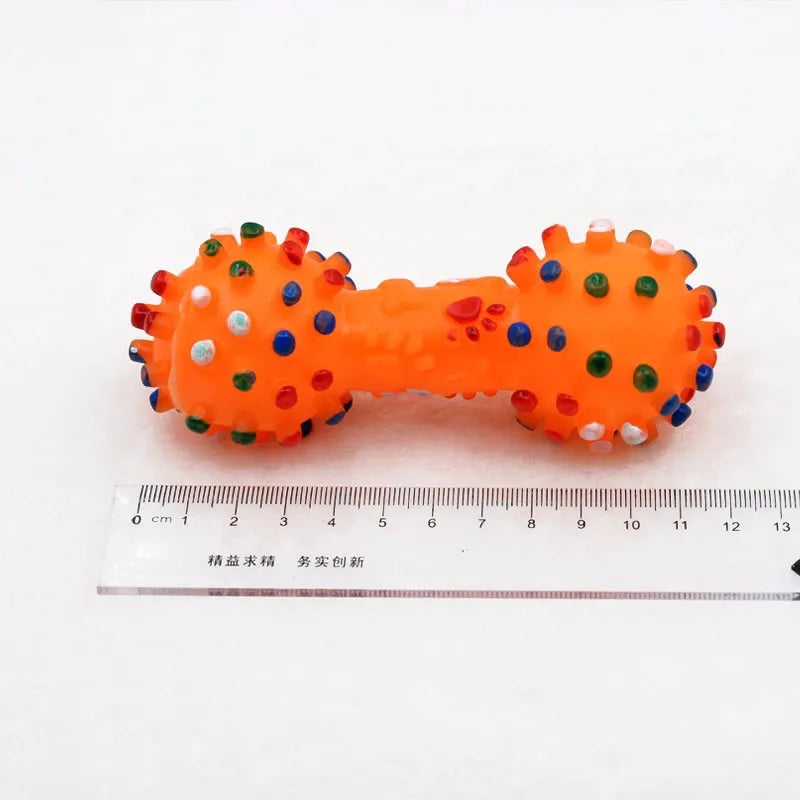 Pet Sound Polka Dot Squeaky Toy Rubber Dumbbell Chewing Funny Toy