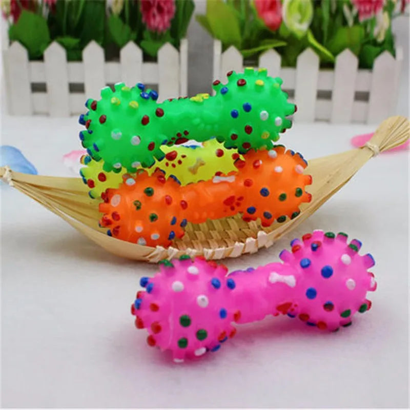 Pet Sound Polka Dot Squeaky Toy Rubber Dumbbell Chewing Funny Toy