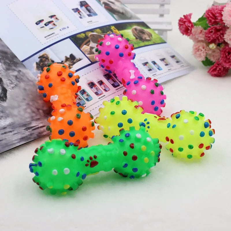 Pet Sound Polka Dot Squeaky Toy Rubber Dumbbell Chewing Funny Toy