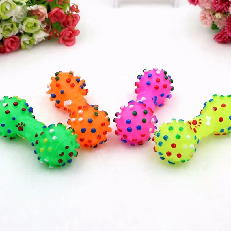 Pet Sound Polka Dot Squeaky Toy Rubber Dumbbell Chewing Funny Toy