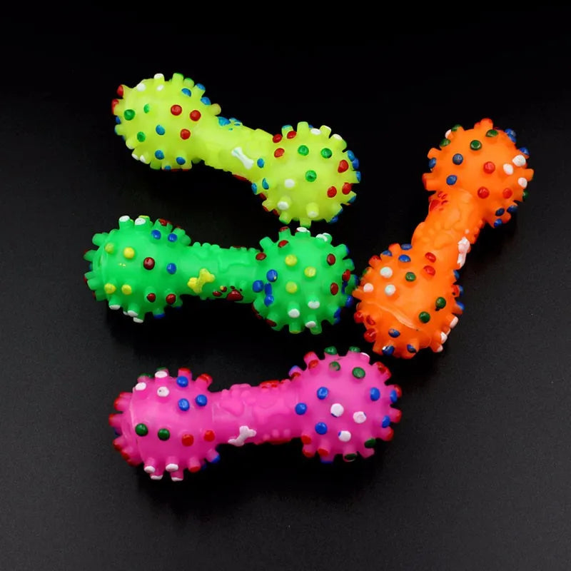 Pet Sound Polka Dot Squeaky Toy Rubber Dumbbell Chewing Funny Toy