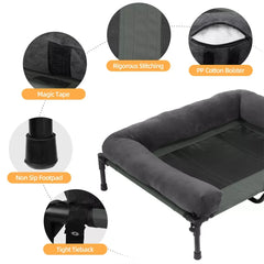 BINGOPAW Outdoor Elevated Dog Bed Cooling Raised Pet Lounger Bed Mesh Cot Sleep Camping Bed with Detachable Plush Bolster