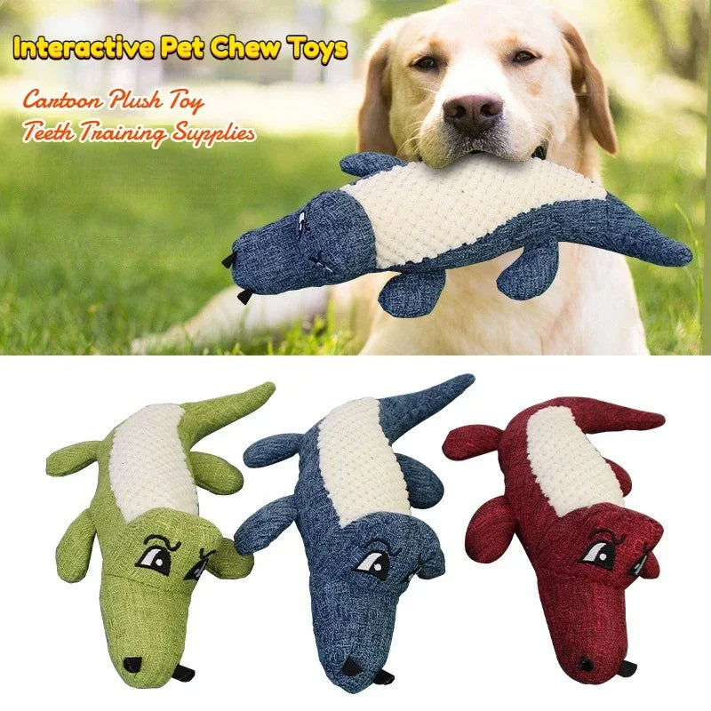 Pet Chew Toys Interactive Cartoon Animal Plush Alligator Shape Dog Sound Toy