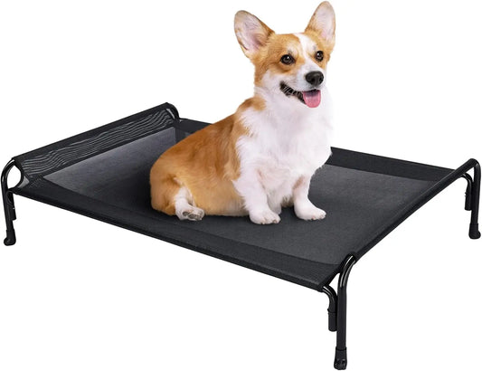 Elevated Dog Bed, Outdoor Raised Dog Cots Bed for Large Dogs, Cooling Camping Elevated Pet Bed with Slope Headrest