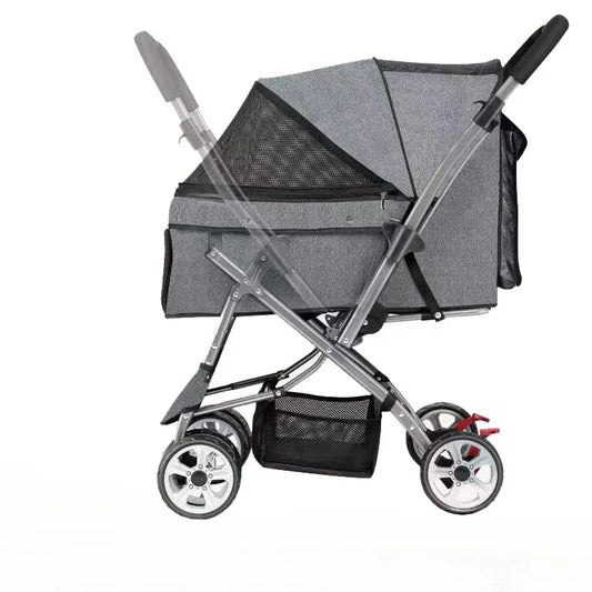 Foldable pet stroller Portable four-wheel trolley