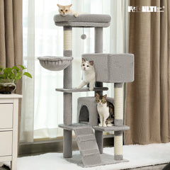 Multi-Level Luxury Cat Tree Tower with Cat Condo Cozy Perches Pet Play House Scratching Post Stable Cat Tower with Hanging Ball