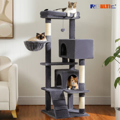 Multi-Level Luxury Cat Tree Tower with Cat Condo Cozy Perches Pet Play House Scratching Post Stable Cat Tower with Hanging Ball