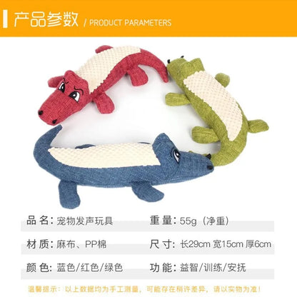 Pet Chew Toys Interactive Cartoon Animal Plush Alligator Shape Dog Sound Toy