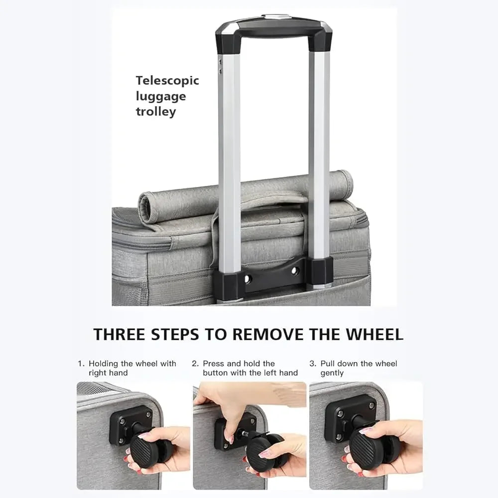 Travel wheels stroller rolling trolley pet carrier with wheels for 2 cats