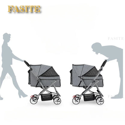 Foldable pet stroller Portable four-wheel trolley