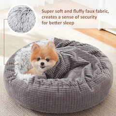 Small Dog Bed with Blanket Attached, Round Calming Hooded Cozy Cave Dog Beds for Small Dogs, Soft Plush Cuddler Puppy Pet Bed