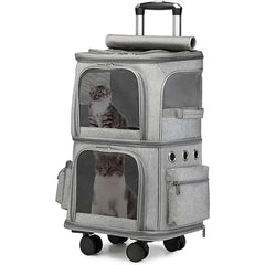 Trending hot product travel wheels stroller rolling trolley pet carrier Oxford Weekend pet carrier with wheels for 2 cats