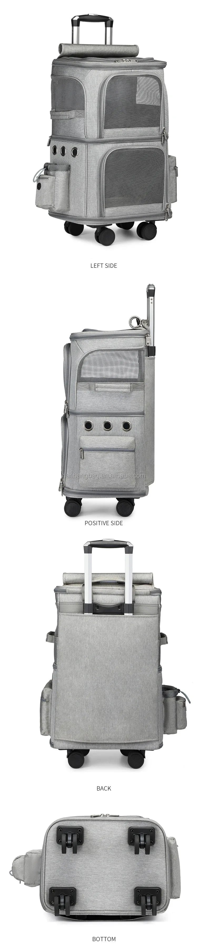 Travel wheels stroller rolling trolley pet carrier with wheels for 2 cats