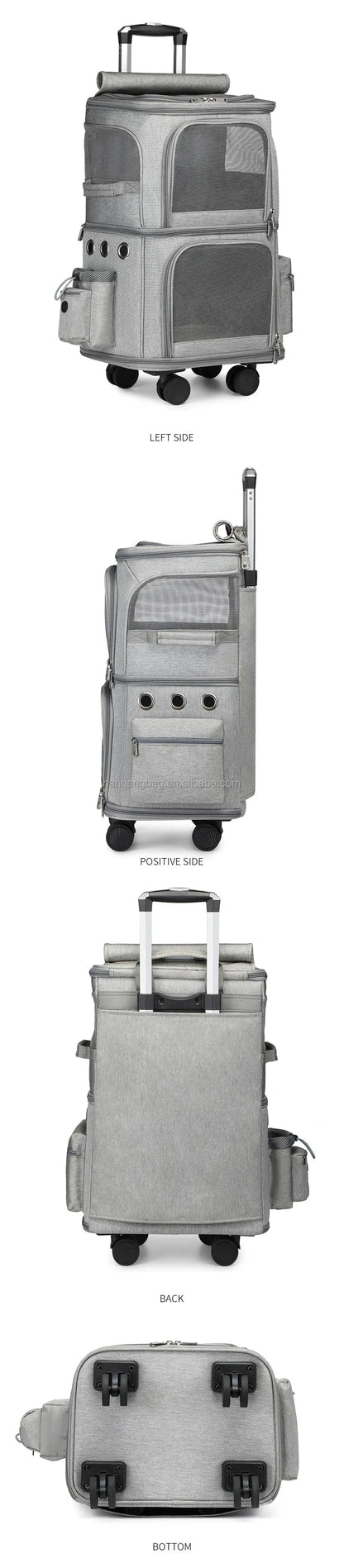 Travel wheels stroller rolling trolley pet carrier with wheels for 2 cats