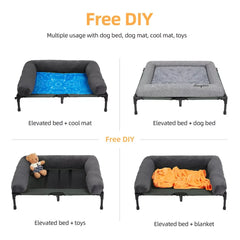 BINGOPAW Outdoor Elevated Dog Bed Cooling Raised Pet Lounger Bed Mesh Cot Sleep Camping Bed with Detachable Plush Bolster