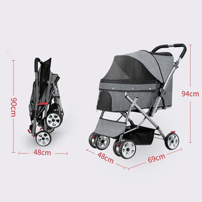 Foldable pet stroller Portable four-wheel trolley