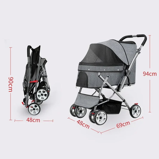 Foldable pet stroller Portable four-wheel trolley for pets Disabled pet mobility scooter Two-way Medium to Large Dog Cart