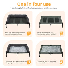 BINGOPAW Outdoor Elevated Dog Bed Cooling Raised Pet Lounger Bed Mesh Cot Sleep Camping Bed with Detachable Plush Bolster