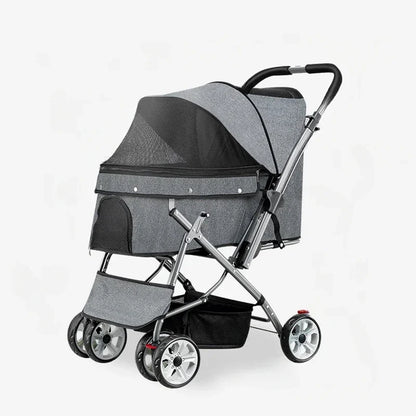 Foldable pet stroller Portable four-wheel trolley