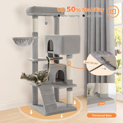 Multi-Level Luxury Cat Tree Tower with Cat Condo Cozy Perches Pet Play House Scratching Post Stable Cat Tower with Hanging Ball