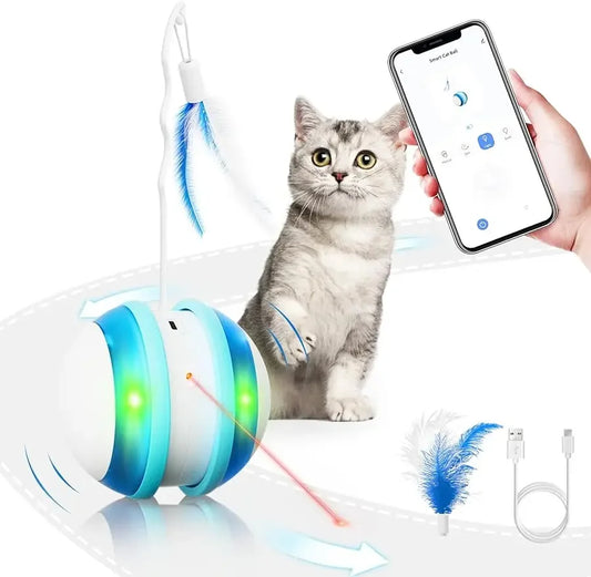 Smart Interactive Cat Toy with App Control,3 Modes,Laser and Feather,Fun and Interactive cat Toys for Indoor Cats and Dog Mouse