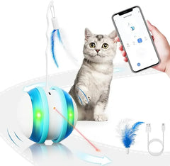 Smart Interactive Cat Toy with App Control,3 Modes,Laser and Feather,Fun and Interactive cat Toys for Indoor Cats and Dog Mouse