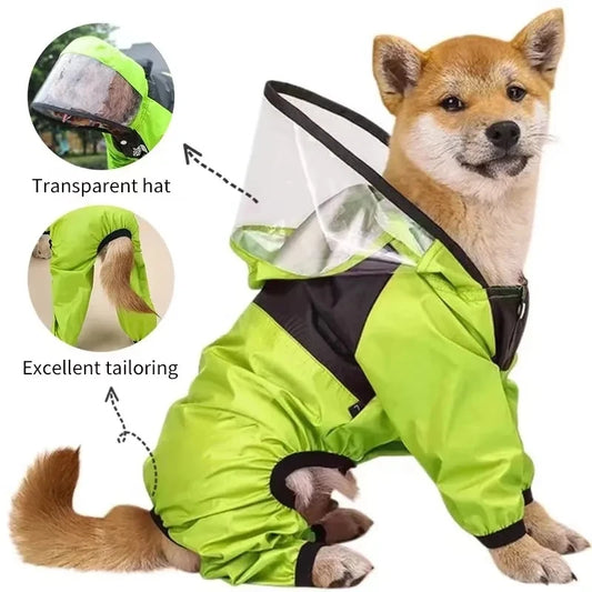 Pet Dog Raincoat Transparent Hooded Jumpsuit Waterproof Water Resistant Coat Clothes for Dogs Outdoor Pet Jacket Supplies