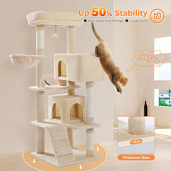 Multi-Level Luxury Cat Tree Tower with Cat Condo Cozy Perches Pet Play House Scratching Post Stable Cat Tower with Hanging Ball