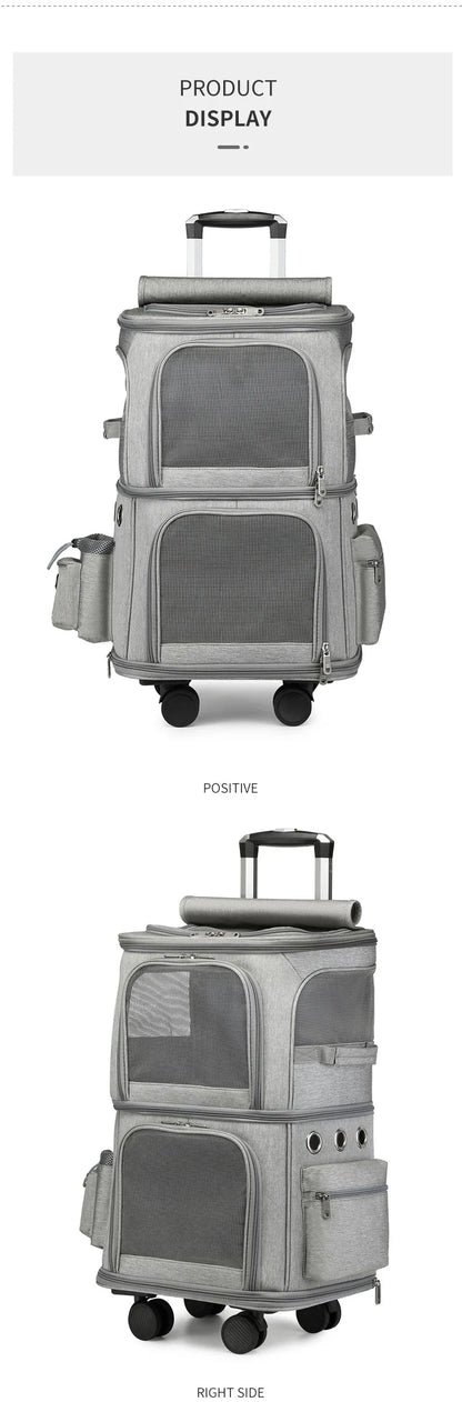 Travel wheels stroller rolling trolley pet carrier with wheels for 2 cats