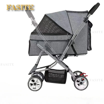 Foldable pet stroller Portable four-wheel trolley